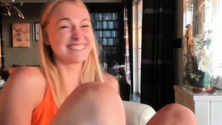 Pretty busty blonde teen babe masturbating