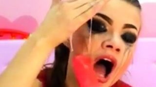 Cam Girl Deep Throats Dildo in Bondage